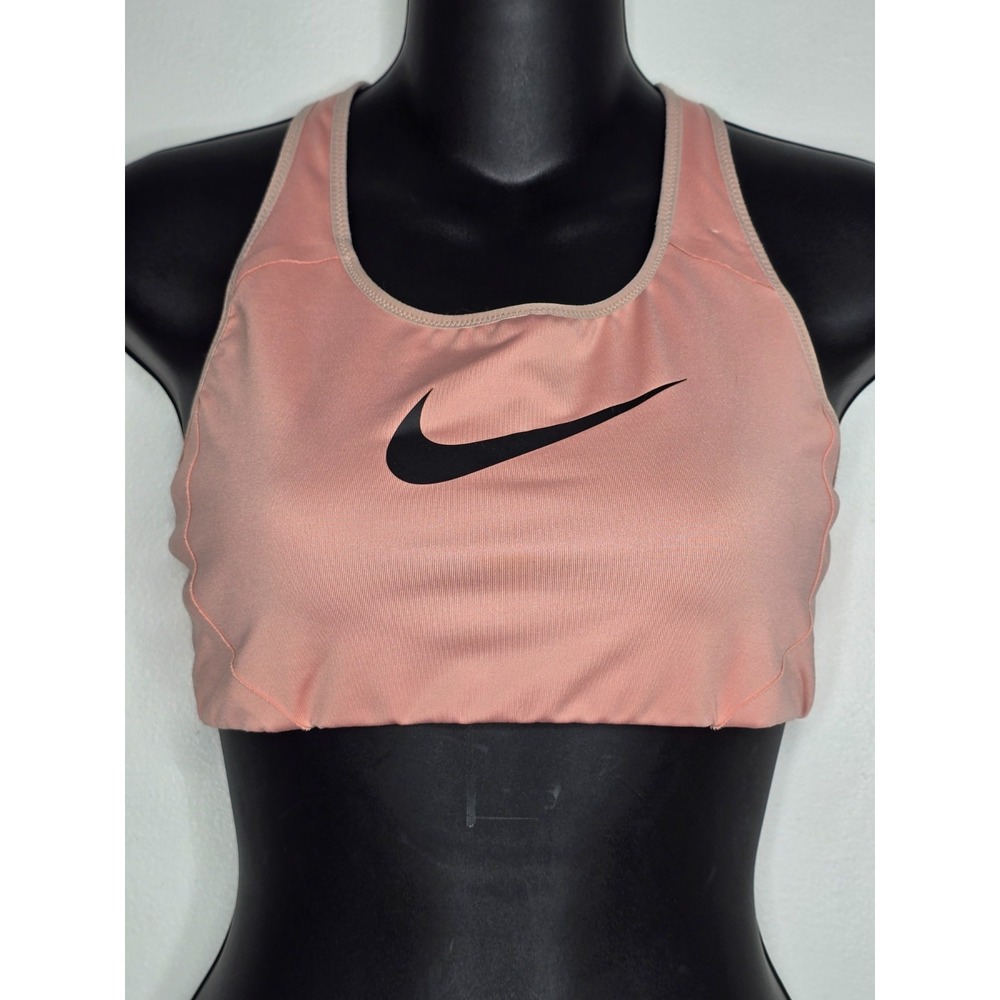 Nike Sports Bra Medium Coral Swoosh Logo‎ Racerback Dri-Fit Womens Gym Yoga